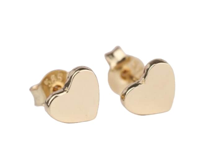 14K Gold Heart Stud Earrings