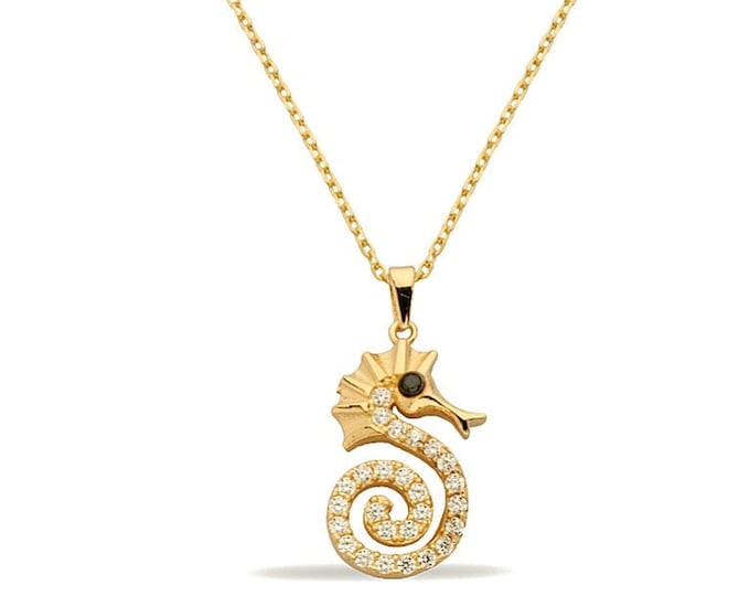 14k Gold Cz Seahorse Necklace