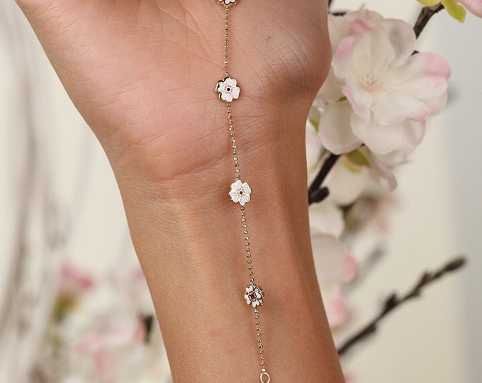 Enamel Clover Station Bracelet in 14K