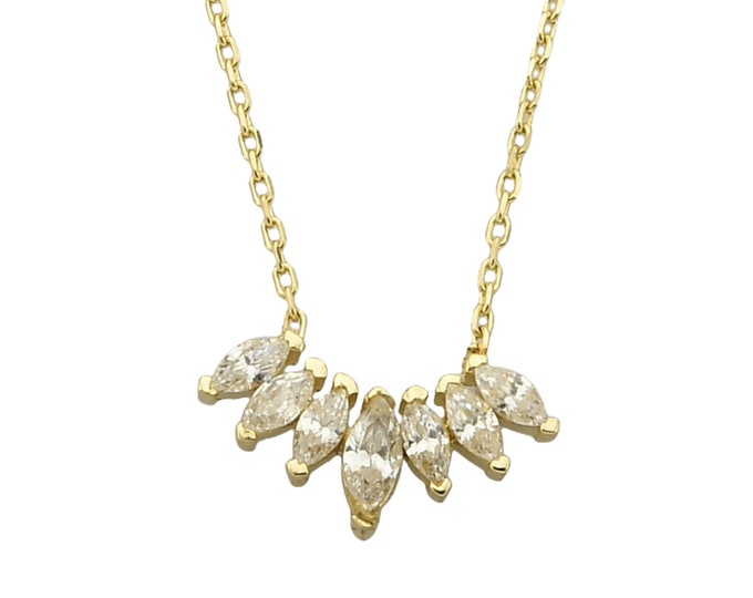 14K Gold CZ Marquise Necklace for Women