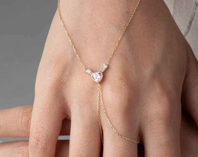 Pink Heart Hand Chain Bracelet