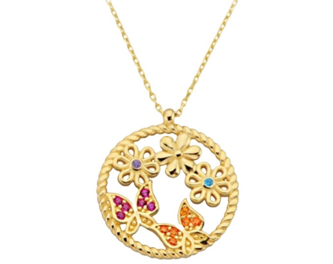14K Gold Butterfly Daisy Necklace