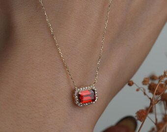 14K Real Gold  Ruby Emerald Necklace