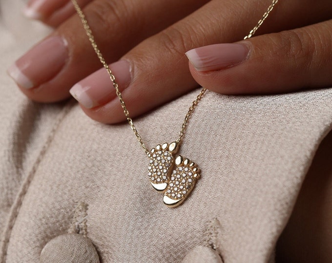 14K Solid Gold Baby Foot Necklace