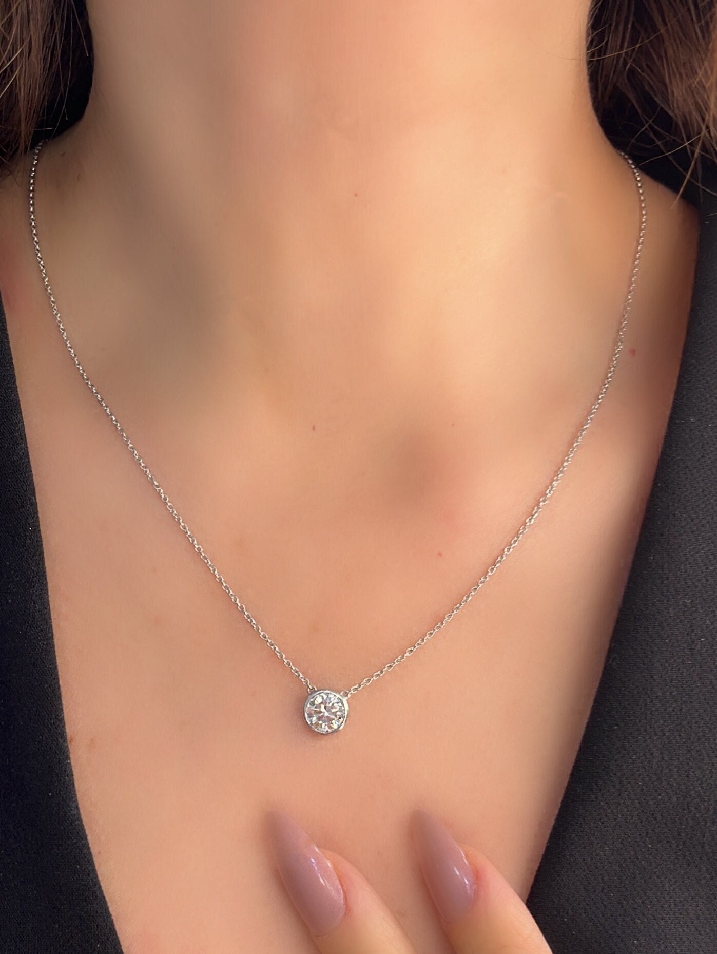 18ct White Gold Solitaire Diamond Necklace 0.50ct Pendant 1/2 Half Car –  London Diamond Online