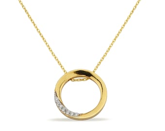 14K Gold Cz Open Circle Necklace
