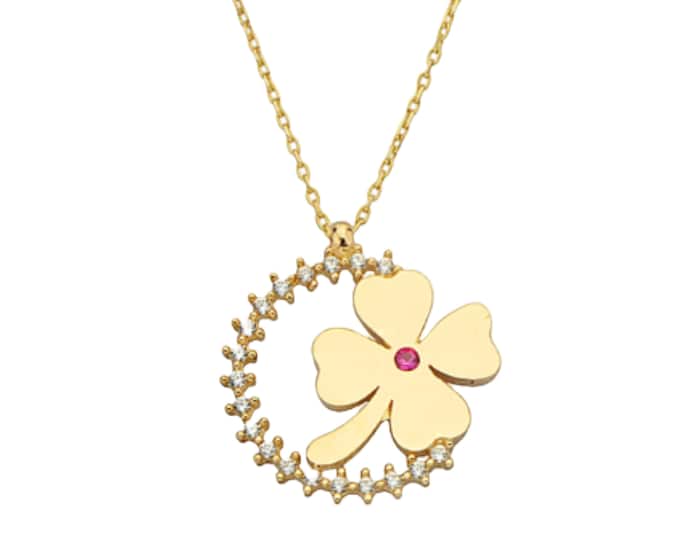 14K Solid Gold Shamrock Necklace