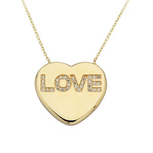 14K Gold Love Heart Necklace: Dainty CZ Pendant
