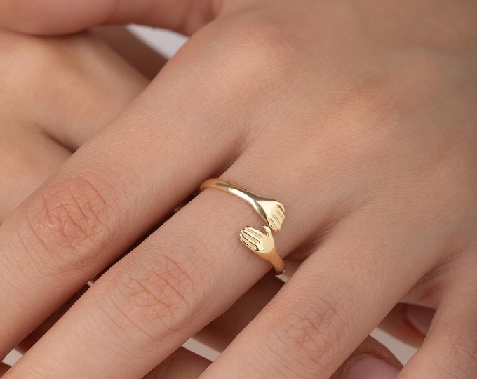 14K Gold Love Hugging Hand Stackable Ring