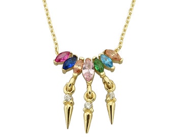14K Gold Multi-Color Marquise CZ Necklace