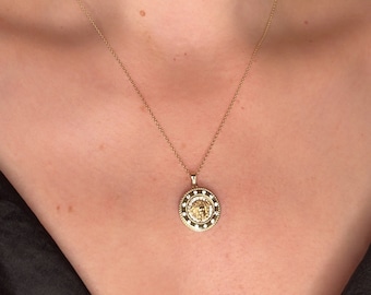 14K Gold Greek Medusa Medallion Necklace