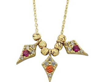 Vintage 14K Gold CZ Multi-Gemstone Necklace