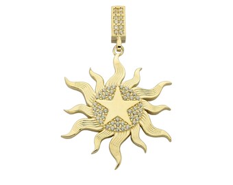 14K Gold CZ Sun Star Pendant