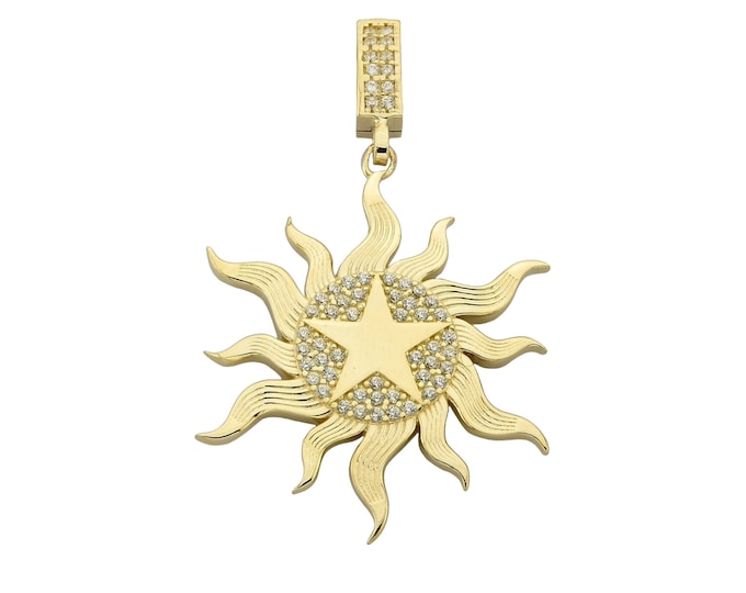 14K Gold CZ Sun Star Pendant