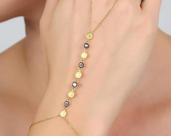 Cz Ottoman Style Finger Chain Bracelet