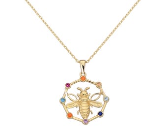14K Gold Colorful Honeybee Necklace