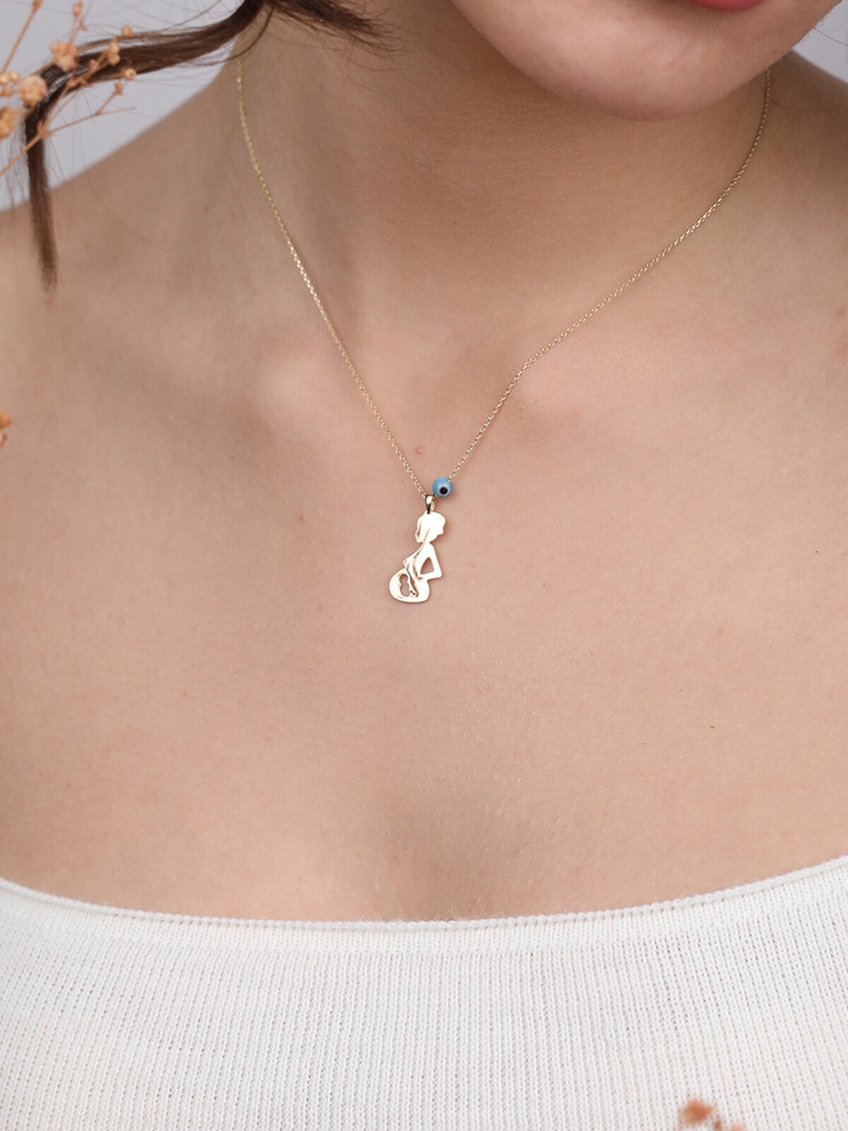 14k Solid Gold Pregnant Mother Necklace Pregnancy Gold Etsy