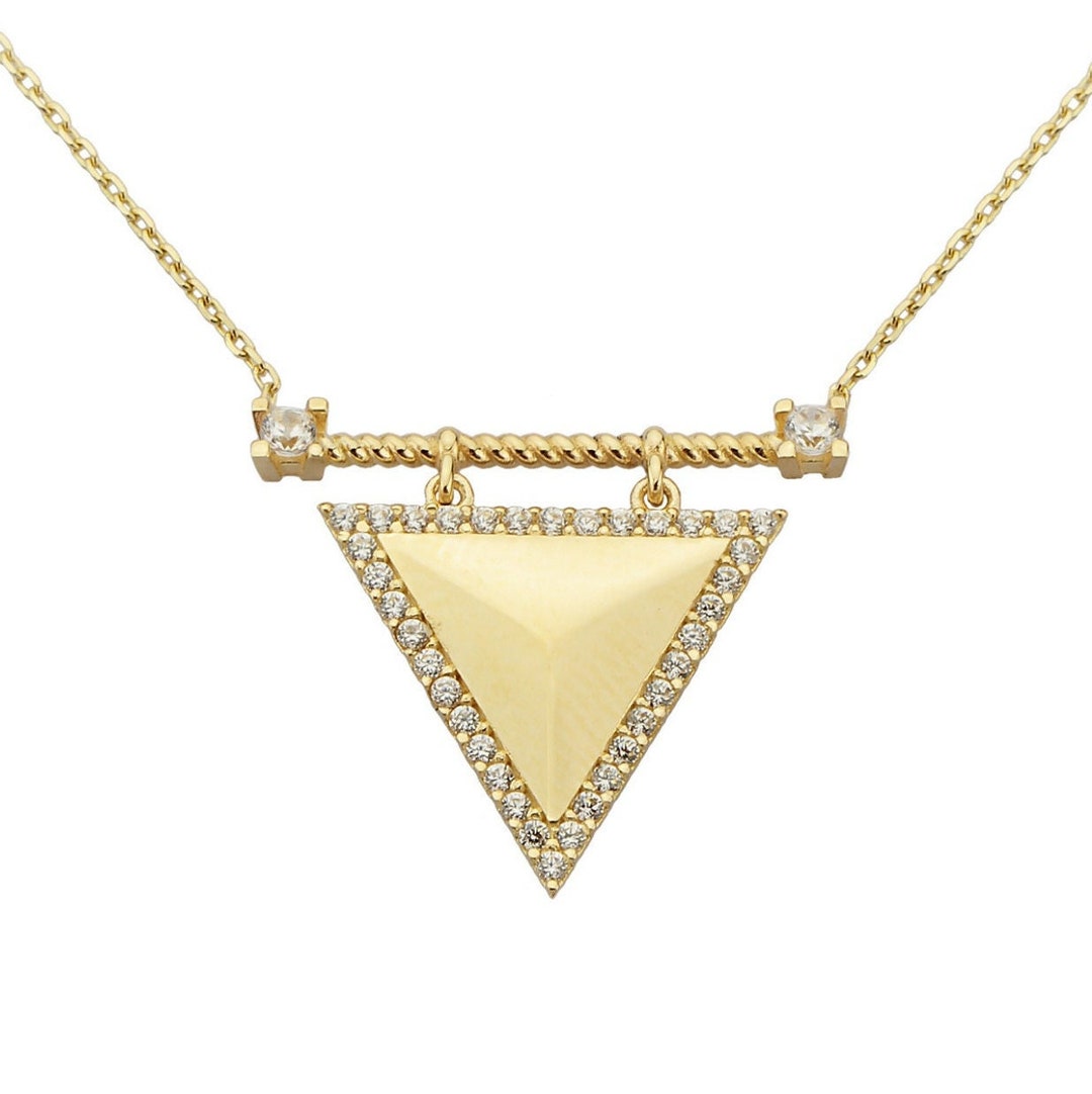 14K Gold Triangle Necklace/ Triangle Geometric Cutout Pendant/ Triangle ...