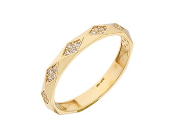 14K Gold Wedding Band Ring/ Pave Wedding Band Ring/Unique Wedding Band For Women/ Dainty Engagement Women Ring/ Anniversary Band Ring