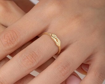 14K Gold Knot Ring -14K Real Yellow Gold Stackable Knot