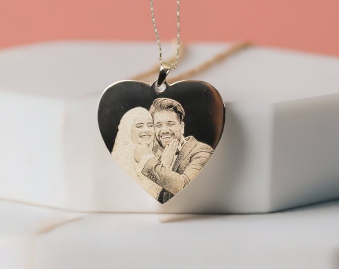 Heart Shaped Engraved Photo Necklace