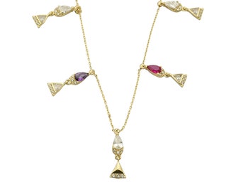14K Gold Dangle Pear Cz Necklace