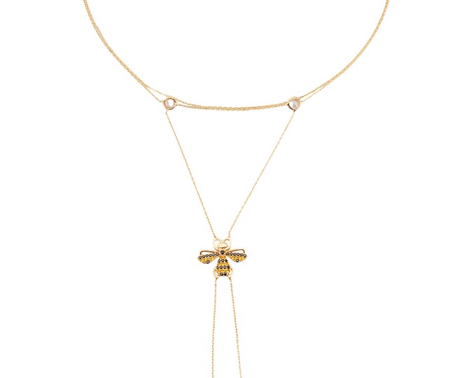 14K Real Gold Bee Hand Chain Bracelet/ Honey Bee Slave Hand Bracelet/ Dainty Hand Bracelet/ Animal Slave Bracelet/Bee Lover Gift/Bridal Gift