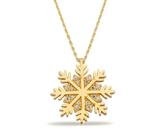 14K Gold Cz Snowflake Necklace