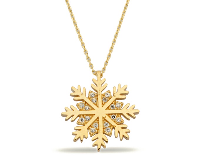 14K Gold Cz Snowflake Necklace