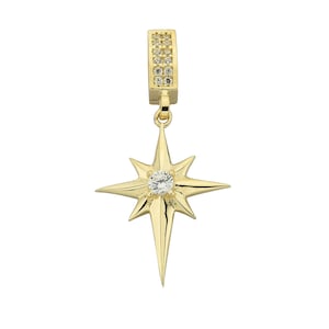 14K Gold Cz North Star Pendant- Polaris North Star Jewelry-Birthday Gift-North Star Layering Pendant Necklace -Birthday Gift
