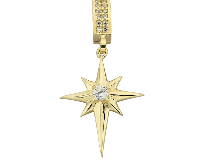 14K Gold Cz North Star Pendant Necklace