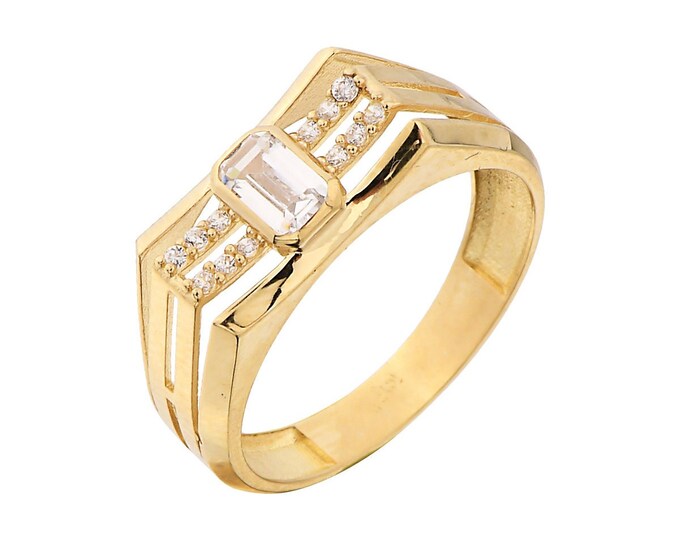 14K Gold Signet Ring W/ Cz Baguette -Vintage Signet Ring For Women or Men-Anniversary Gift- Christmas Gift- Birthday Gift