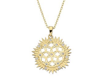 14K Solid Gold Flower Of Life Pendant