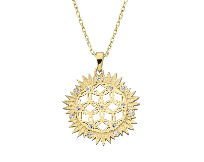 14K Solid Gold Flower Of Life Pendant
