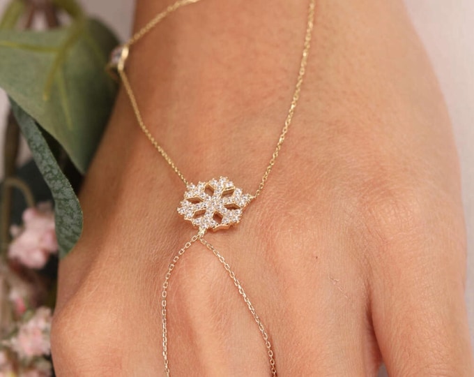 Cz Snowflake Hand Chain Bracelet