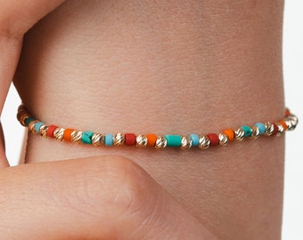 Multi-Color Dorika Bracelet in 14K Gold- Turquoise, Orange, Red, and Gold Beaded Jewelry- Birthday Gift- Gift For Bridal