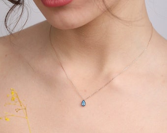 14K Gold Teardrop Aquamarine Necklace| Gemstone Necklace| March Birthstone Necklace|Minimalist Jewelry Christmas Gift|Valentines Day Gift