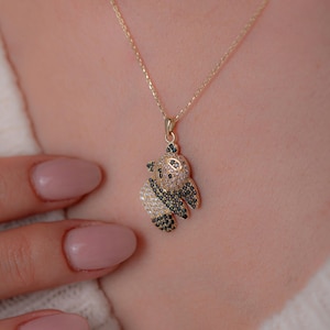 14K Gold Cz Panda Necklace- Cute Panda Pendant Necklace- Dainty Animal Jewelry for Women -Christmas Gift-Panda Lover Gift
