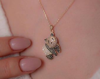 14K Gold Cz Panda Necklace