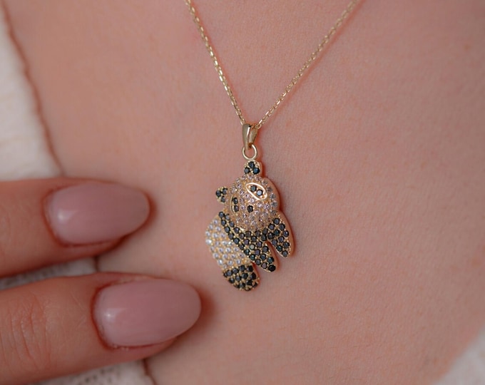 14K Gold Cz Panda Necklace