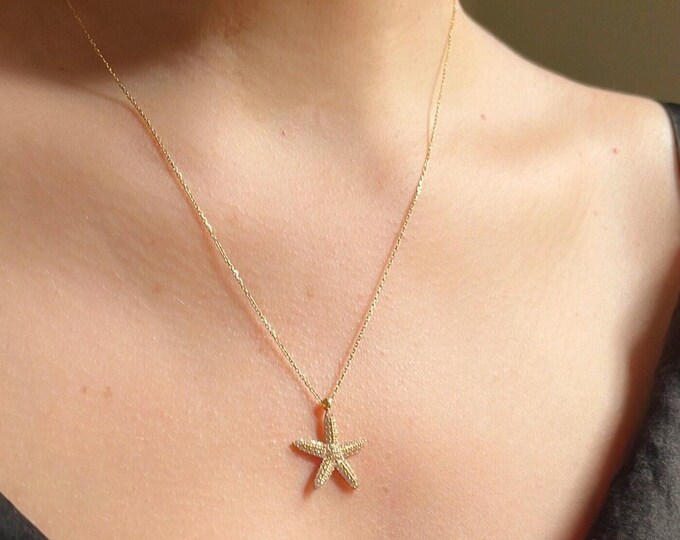14K Gold Cz Starfish Charm Necklace
