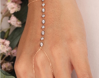14K Gold Cz Hand Bracelet