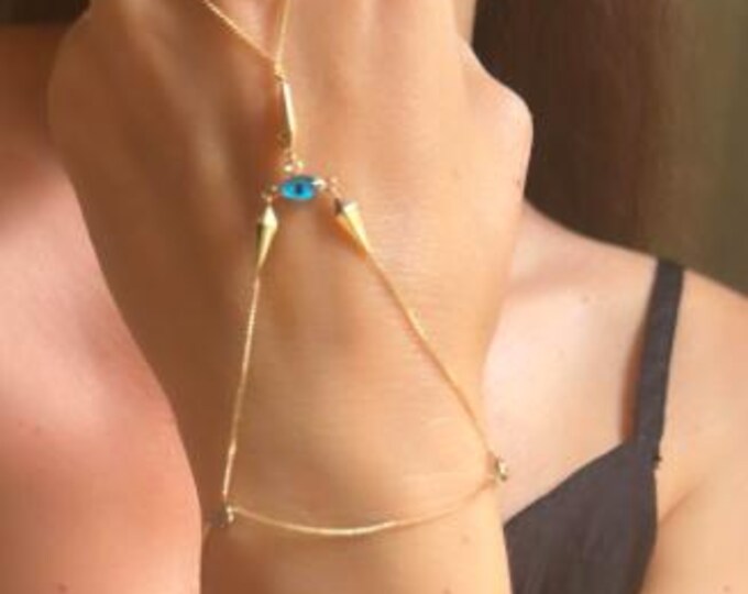 14K Gold Evil Eye Hand Chain W/Birthstones 7.5 inches