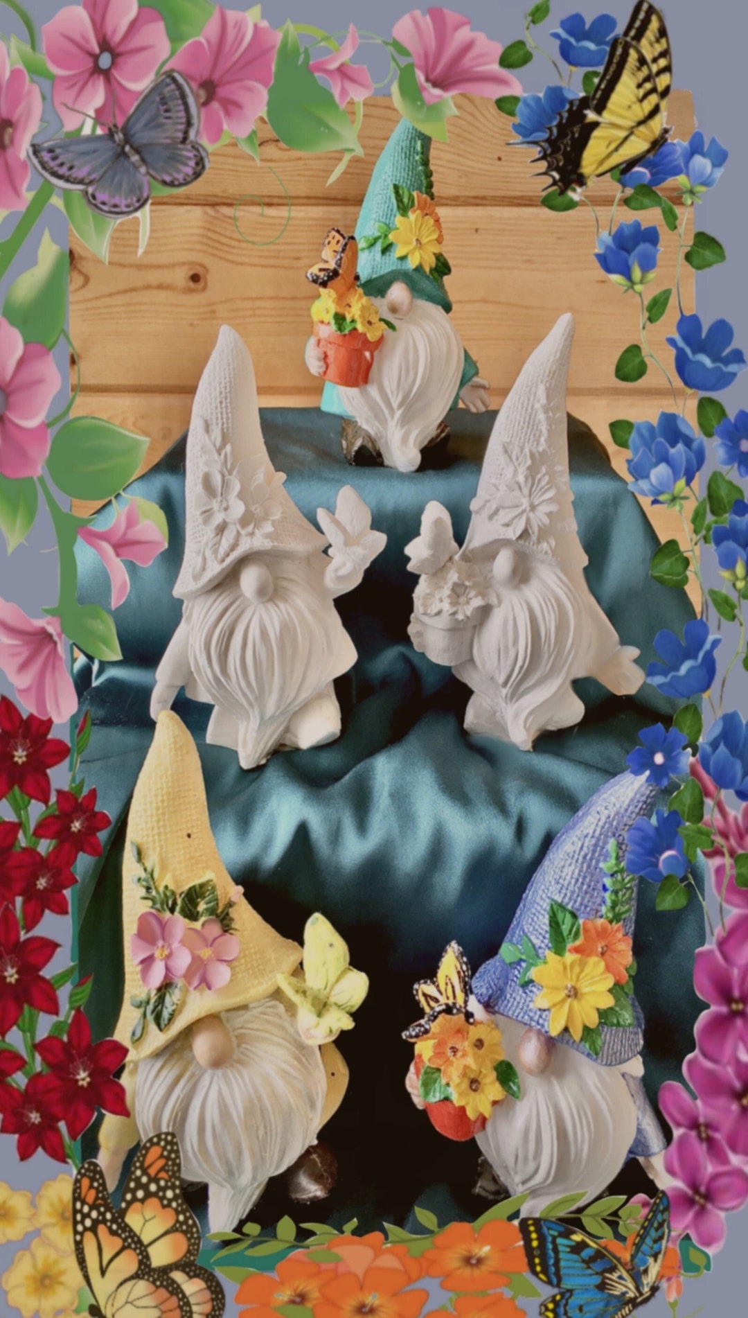 Adorable Ready to Paint Garden Gnomes With Flowers and Butterflies