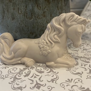 Unicorn  Ready to  paint detailed  mystical laying down unicorn with flowers fairy garden unicorn fairy unicorn gnome unicorn