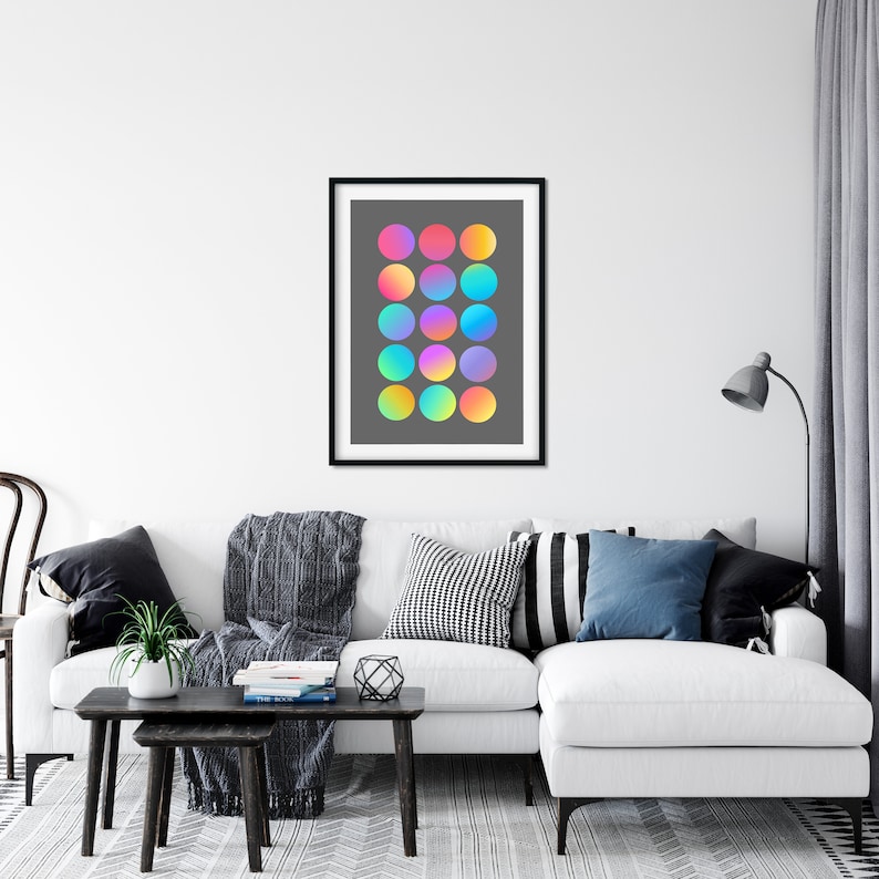 Pride Futuristic Minimalist Wall Art Mardi Gras Scandinavian style Geometric PRINTED Fun Dots 02 Rainbow Kaleidoscopic
