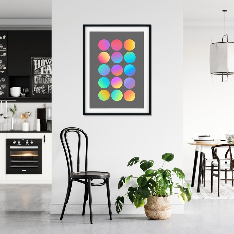 Pride Futuristic Minimalist Wall Art Mardi Gras Scandinavian style Geometric PRINTED Fun Dots 02 Rainbow Kaleidoscopic