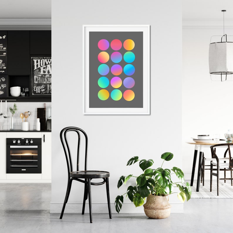 Pride Futuristic Minimalist Wall Art Mardi Gras Scandinavian style Geometric PRINTED Fun Dots 02 Rainbow Kaleidoscopic