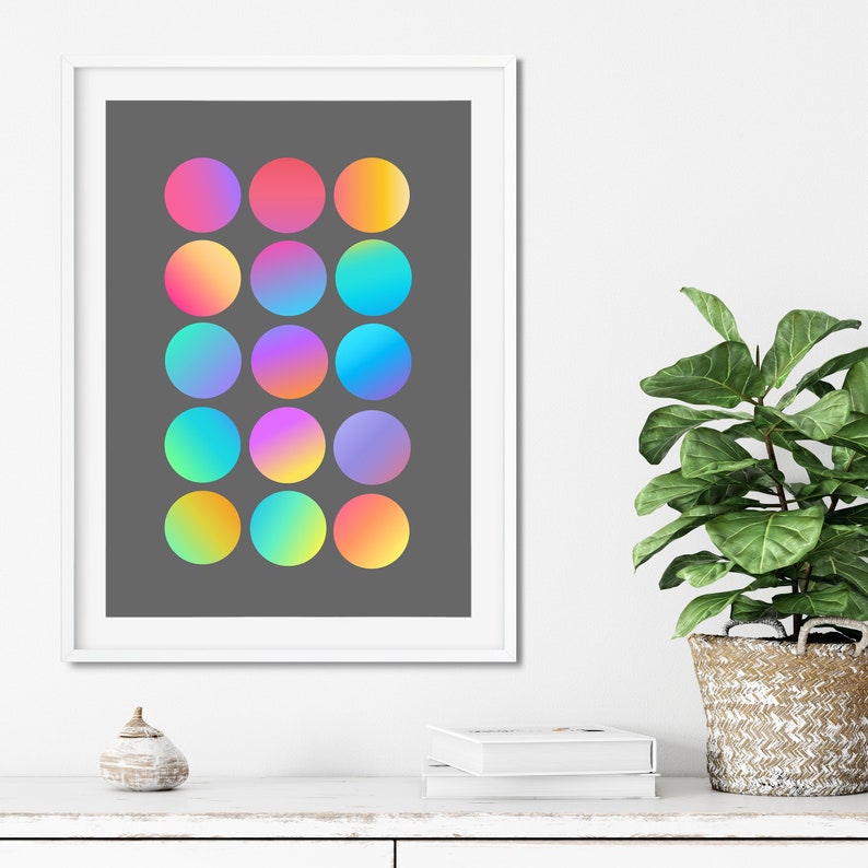 Pride Futuristic Minimalist Wall Art Mardi Gras Scandinavian style Geometric PRINTED Fun Dots 02 Rainbow Kaleidoscopic