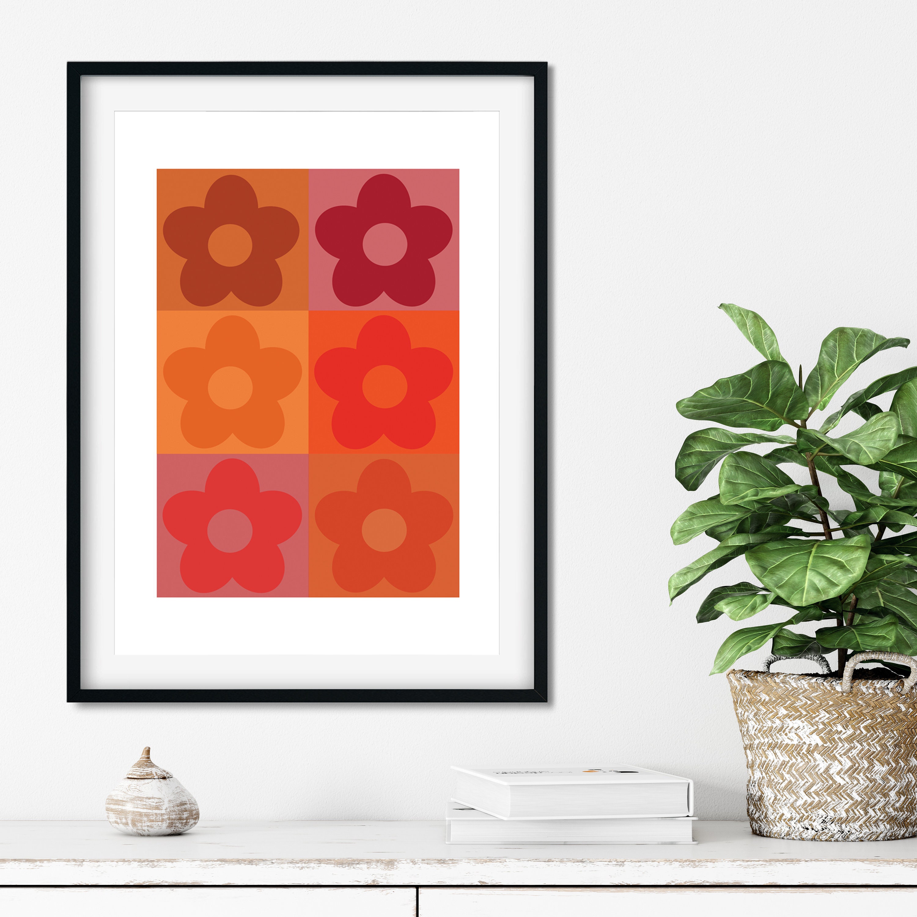 Orange Red Flowers Wall Art Minimalist Print Digital Download Etsy